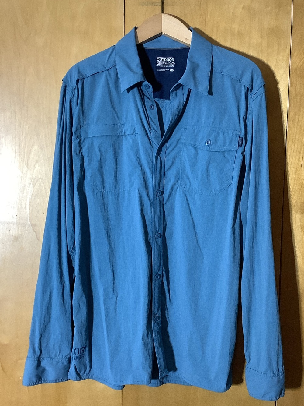 Outdoor Research dusty blue hiking shirt, size large